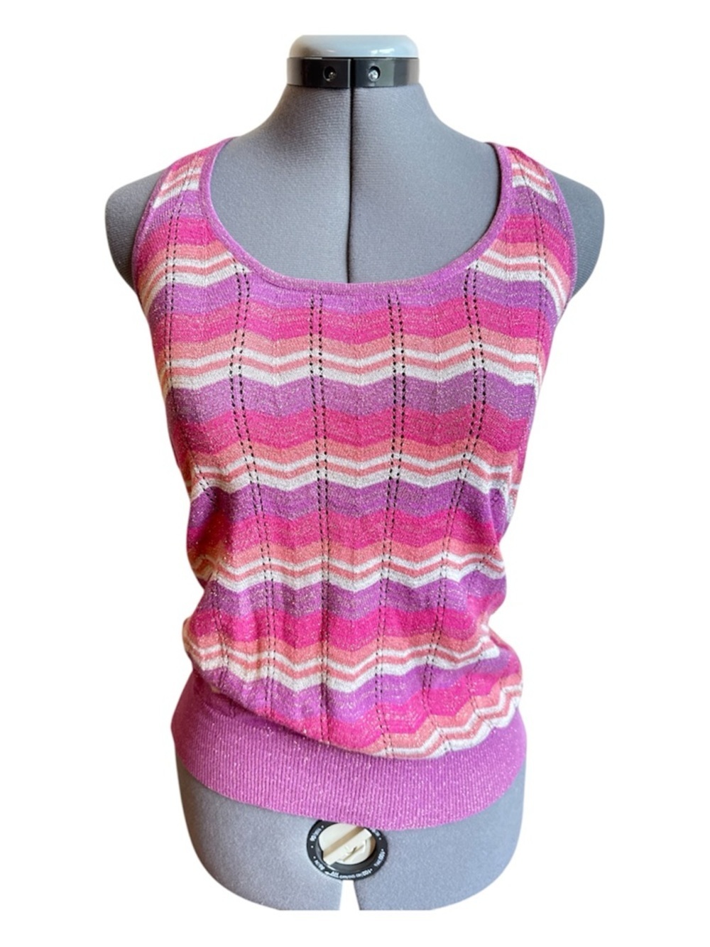 725 Originals Y2K Pink Striped Knit Tank Top | Retro Wavy Stripe Sleeveless Cami